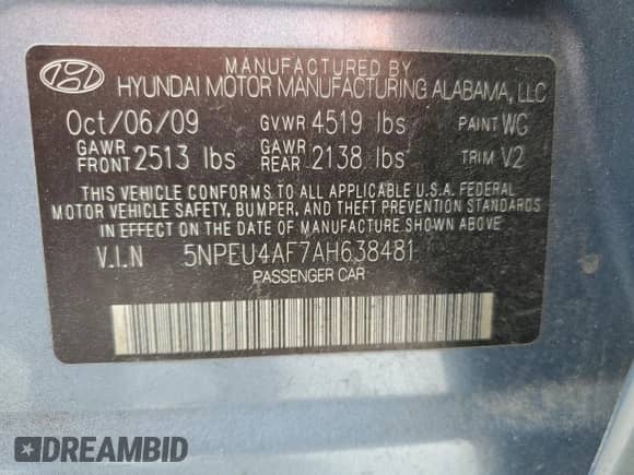 2010 Hyundai Sonata Limited z VIN 5NPEU4AF7AH638481, wystawiony jako Copart lot #70372304 z przebiegiem 109 743 mil mil oraz Szkoda całkowita • Salvage title. Historia ofert i sprzedaży dostępna na DreamBid. Obrazek 12.