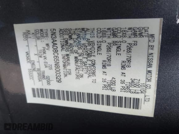 ✅ 2005 Infiniti QX56 • VIN: 5N3AA08C65N800329 • Lot: 42594239. Wystawiony na IAAI z przebiegiem 70 511 mil. Bezpłatny archiwum sprzedaży aukcyjnych z USA i szczegółowy raport historii pojazdu na DreamBid. Zdjęcie 9.