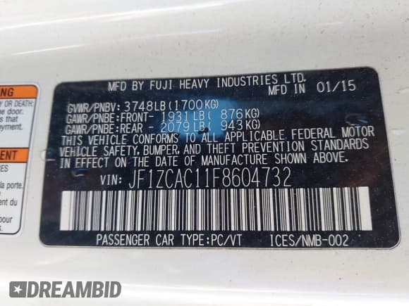 ✅ 2015 Subaru BRZ Limited • VIN: JF1ZCAC11F8604732 • Lot: 43793593. Listed on IAAI with 112,402 mi. Free auction sales archive from the USA and detailed vehicle history report at DreamBid. Image 9.