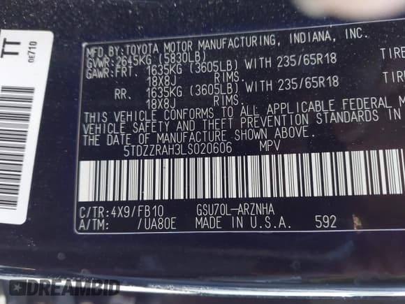 ✅ 2020 Toyota Highlander LE • VIN: 5TDZZRAH3LS020606 • Лот: 42753790. Опубликован ранее на IAAI с пробегом 73 132 миль. Бесплатный доступ к архиву аукционных продаж из США и подробный отчёт об истории автомобиля на DreamBid. Изображение 9.