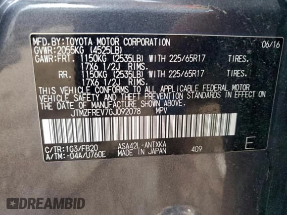 ✅ 2016 Toyota RAV4 LE • VIN: JTMZFREV7GJ092078 • Лот: 93508875. Опубликован ранее на Copart с пробегом 109 252 миль. Бесплатный доступ к архиву аукционных продаж из США и подробный отчёт об истории автомобиля на DreamBid. Изображение 12.