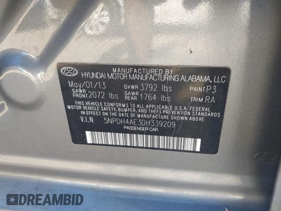 ✅ 2013 Hyundai Elantra GLS • VIN: 5NPDH4AE3DH339209 • Lot: 43569058. Listed on IAAI with 74,726 mi. Free auction sales archive from the USA and detailed vehicle history report at DreamBid. Image 9.