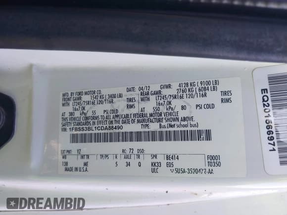 ✅ 2012 Ford Econoline Passenger XL • VIN: 1FBSS3BL1CDA88490 • Lot: 43065870. Wystawiony na IAAI z przebiegiem 133 453 mil. Bezpłatny archiwum sprzedaży aukcyjnych z USA i szczegółowy raport historii pojazdu na DreamBid. Zdjęcie 9.