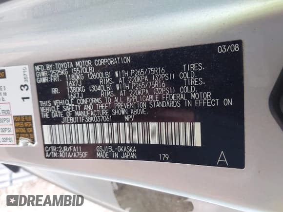 ✅ 2008 Toyota FJ Cruiser • VIN: JTEBU11F38K037061 • Лот: 42774757. Опубликован ранее на IAAI с пробегом 152 749 миль. Бесплатный доступ к архиву аукционных продаж из США и подробный отчёт об истории автомобиля на DreamBid. Изображение 9.