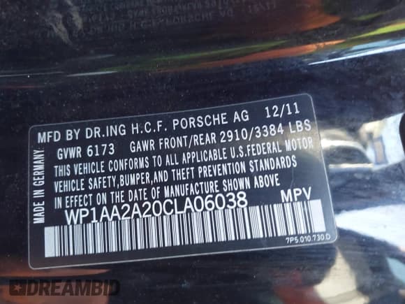 ✅ 2012 Porsche Cayenne • VIN: WP1AA2A20CLA06038 • Лот: 42199260. Опубликован ранее на IAAI с пробегом 161 681 миль. Бесплатный доступ к архиву аукционных продаж из США и подробный отчёт об истории автомобиля на DreamBid. Изображение 9.