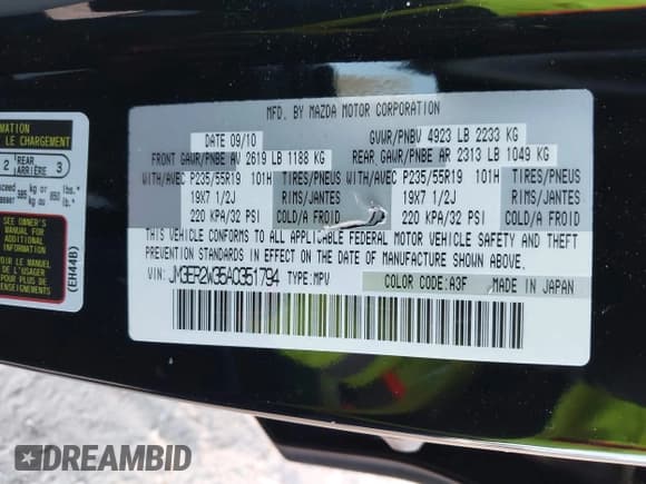 ✅ 2010 Mazda CX-7 Touring • VIN: JM3ER2W35A0351794 • Lot: 40688887. Listed on IAAI with 147,308 mi. Free auction sales archive from the USA and detailed vehicle history report at DreamBid. Image 9.