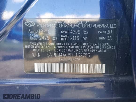 2011 Hyundai Sonata GLS with VIN 5NPEB4AC8BH132753, listed as a Copart auction lot 71195975 with 167,115 mi miles and Salvage title. Bid and sale history available at DreamBid. Image 12.
