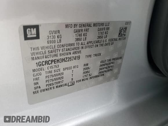 ✅ 2017 Chevrolet Silverado 1500 Custom • VIN: 1GCRCPEH3HZ267419 • Lot: 83856444. Wystawiony na Copart z przebiegiem 78 952 mil. Bezpłatny archiwum sprzedaży aukcyjnych z USA i szczegółowy raport historii pojazdu na DreamBid. Zdjęcie 12.