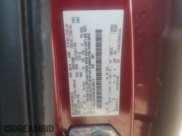 ✅ 2014 Ford Escape SE • VIN: 1FMCU0G93EUE49013 • Лот: 93489755. Опубликован ранее на Copart с пробегом 161 277 миль. Бесплатный доступ к архиву аукционных продаж из США и подробный отчёт об истории автомобиля на DreamBid. Изображение 12.