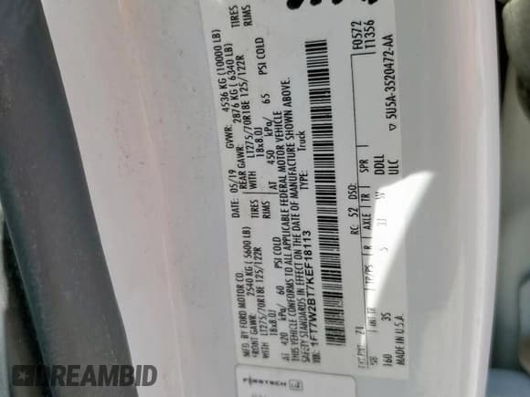 ✅ 2019 Ford F-250 Platinum • VIN: 1FT7W2BT7KEF18113 • Лот: 86449955. Опубликован ранее на Copart с пробегом 128 528 миль. Бесплатный доступ к архиву аукционных продаж из США и подробный отчёт об истории автомобиля на DreamBid. Изображение 12.