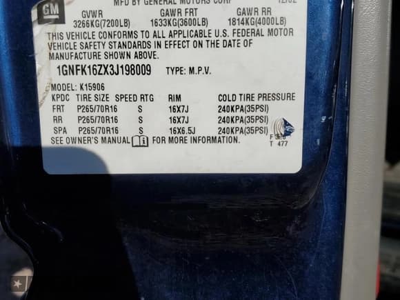 ✅ 2003 Chevrolet Suburban LT • VIN: 1GNFK16ZX3J198009 • Лот: 82784134. Опубликован ранее на Copart с пробегом 208 045 миль. Бесплатный доступ к архиву аукционных продаж из США и подробный отчёт об истории автомобиля на DreamBid. Изображение 13.