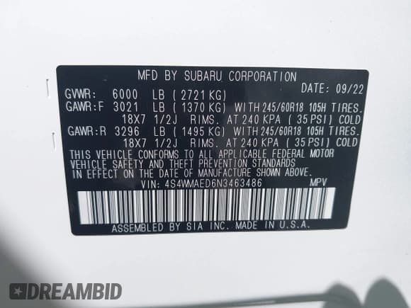 ✅ 2022 Subaru Ascent Premium • VIN: 4S4WMAED6N3463486 • Лот: 42369331. Опубликован ранее на IAAI с пробегом 45 878 миль. Бесплатный доступ к архиву аукционных продаж из США и подробный отчёт об истории автомобиля на DreamBid. Изображение 9.