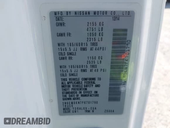 ✅ 2015 Nissan NV200 SV • VIN: 3N6CM0KN7FK701790 • Lot: 42731266. Listed on IAAI with 223,599 mi. Free auction sales archive from the USA and detailed vehicle history report at DreamBid. Image 9.