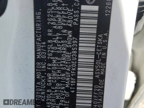 2014 Toyota Camry L with VIN 4T1BF1FK0EU385397, listed as a Copart auction lot 62869235 with 168,702 mi miles and Salvage title. Bid and sale history available at DreamBid. Image 13.