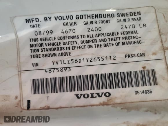 ✅ 2000 Volvo V70 • VIN: YV1LZ56D1Y2655112 • Lot: 60082325. Wystawiony na Copart z przebiegiem Nie podano. Bezpłatny archiwum sprzedaży aukcyjnych z USA i szczegółowy raport historii pojazdu na DreamBid. Zdjęcie 12.