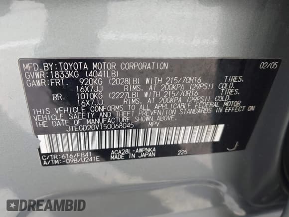 ✅ 2005 Toyota RAV4 • VIN: JTEGD20V150068045 • Лот: 43557832. Опубликован ранее на IAAI с пробегом 200 785 миль. Бесплатный доступ к архиву аукционных продаж из США и подробный отчёт об истории автомобиля на DreamBid. Изображение 9.