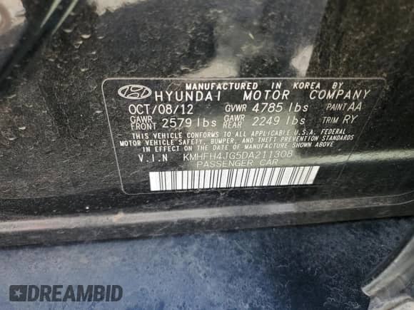 2013 Hyundai Azera с VIN KMHFH4JG5DA211308, выставлен на аукционе Copart как лот 52742135 с пробегом 100 438 миль миль и Чистый • Clean title. История ставок и продаж доступна на DreamBid. Изображение 12.