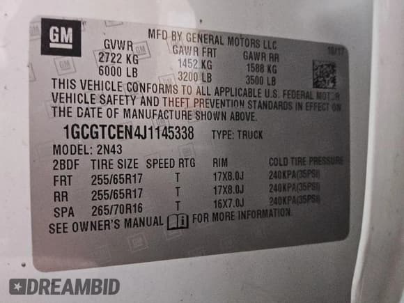 ✅ 2018 Chevrolet Colorado 4WD LT • VIN: 1GCGTCEN4J1145338 • Lot: 93428895. Listed on Copart with 110,184 mi. Free auction sales archive from the USA and detailed vehicle history report at DreamBid. Image 12.