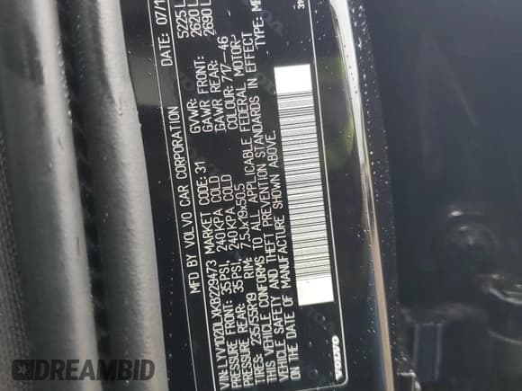 ✅ 2019 Volvo XC60 Inscription • VIN: LYV102DLXKB229473 • Lot: 58155495. Listed on Copart with 65,074 mi. Free auction sales archive from the USA and detailed vehicle history report at DreamBid. Image 12.