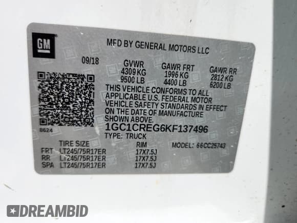 ✅ 2019 Chevrolet Silverado 2500HD Work Truck • VIN: 1GC1CREG6KF137496 • Lot: 64388135. Wystawiony na Copart z przebiegiem 42 271 mil. Bezpłatny archiwum sprzedaży aukcyjnych z USA i szczegółowy raport historii pojazdu na DreamBid. Zdjęcie 12.