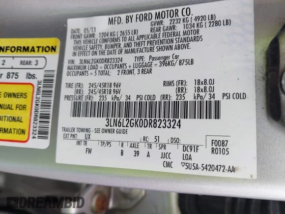 ✅ 2013 Lincoln MKZ • VIN: 3LN6L2GK0DR823324 • Lot: 41954237. Listed on IAAI with 135,077 mi. Free auction sales archive from the USA and detailed vehicle history report at DreamBid. Image 9.