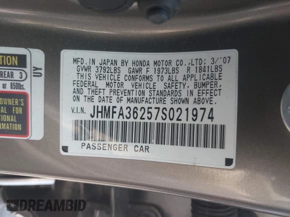 ✅ 2007 Honda Civic • VIN: JHMFA36257S021974 • Лот: 42691216. Опубликован ранее на IAAI с пробегом 149 576 миль. Бесплатный доступ к архиву аукционных продаж из США и подробный отчёт об истории автомобиля на DreamBid. Изображение 9.