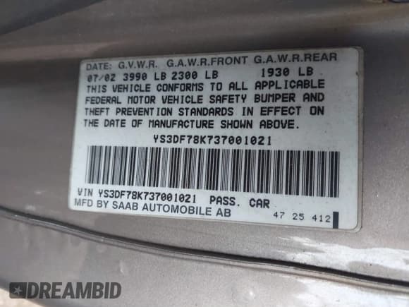 ✅ 2003 Saab 9-3 SE • VIN: YS3DF78K737001021 • Lot: 41773137. Wystawiony na IAAI z przebiegiem 119 774 mil. Bezpłatny archiwum sprzedaży aukcyjnych z USA i szczegółowy raport historii pojazdu na DreamBid. Zdjęcie 9.