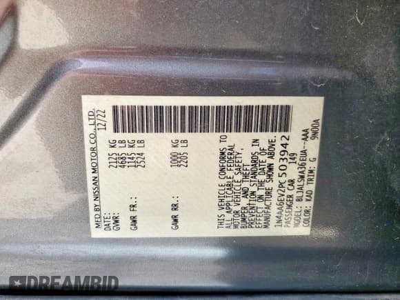 ✅ 2023 Nissan Maxima SR • VIN: 1N4AA6EV2PC503942 • Lot: 63667475. Listed on Copart with 33,595 mi. Free auction sales archive from the USA and detailed vehicle history report at DreamBid. Image 12.