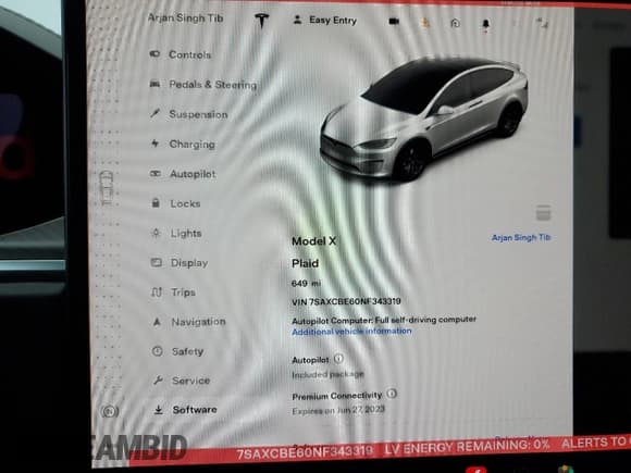 ✅ 2022 Tesla Model X Plaid • VIN: 7SAXCBE60NF343319 • Lot: 72318382. Listed on Copart with 649 mi. Free auction sales archive from the USA and detailed vehicle history report at DreamBid. Image 9.