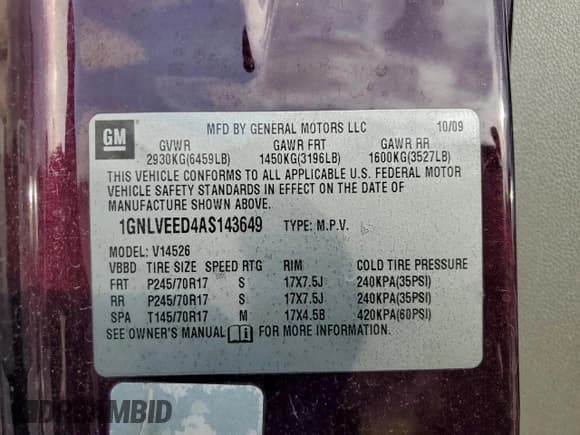 ✅ 2010 Chevrolet Traverse LS • VIN: 1GNLVEED4AS143649 • Lot: 94375925. Wystawiony na Copart z przebiegiem 165 033 mil. Bezpłatny archiwum sprzedaży aukcyjnych z USA i szczegółowy raport historii pojazdu na DreamBid. Zdjęcie 13.