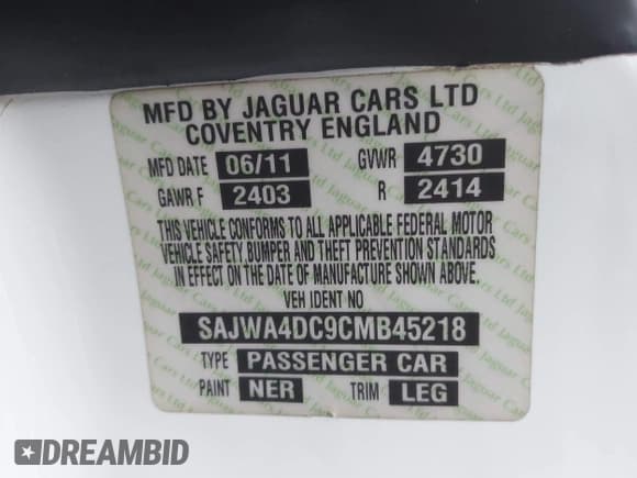 ✅ 2012 Jaguar XK XKR • VIN: SAJWA4DC9CMB45218 • Лот: 43671258. Опубликован ранее на IAAI с пробегом 85 494 миль. Бесплатный доступ к архиву аукционных продаж из США и подробный отчёт об истории автомобиля на DreamBid. Изображение 9.