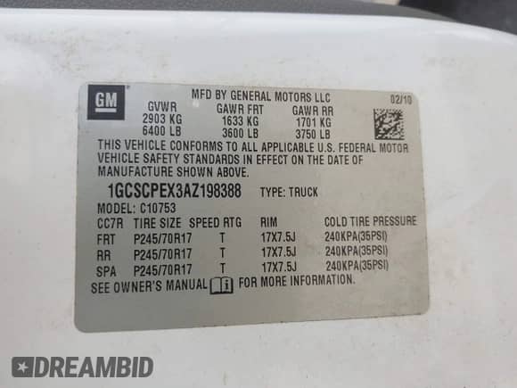 2010 Chevrolet Silverado 1500 Work Truck z VIN 1GCSCPEX3AZ198388, wystawiony jako IAAI lot #43311763 z przebiegiem 196 129 mil mil oraz . Historia ofert i sprzedaży dostępna na DreamBid. Obrazek 9.