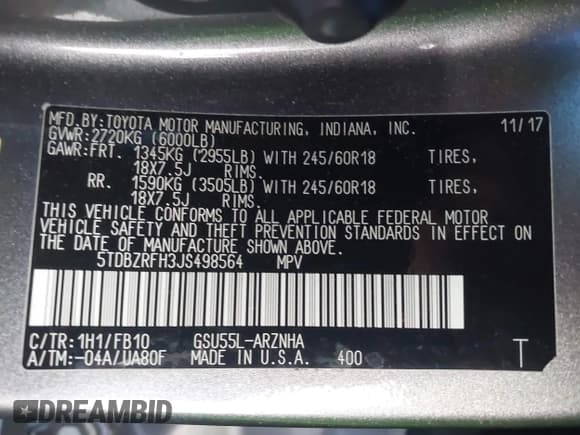 ✅ 2018 Toyota Highlander LE Plus • VIN: 5TDBZRFH3JS498564 • Lot: 43467595. Wystawiony na IAAI z przebiegiem 263 127 mil. Bezpłatny archiwum sprzedaży aukcyjnych z USA i szczegółowy raport historii pojazdu na DreamBid. Zdjęcie 9.