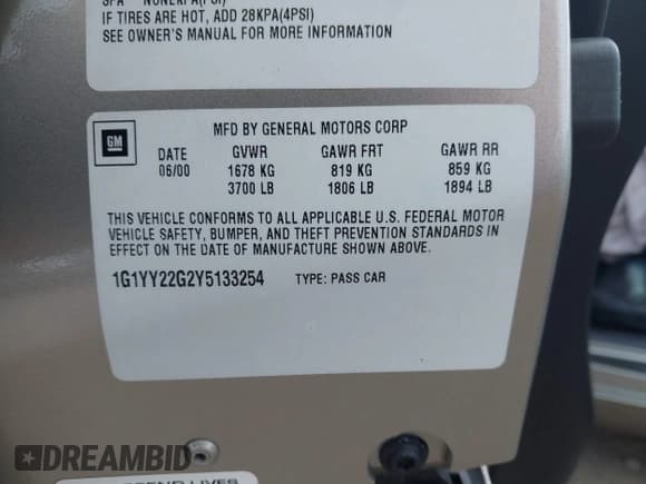 ✅ 2000 Chevrolet Corvette • VIN: 1G1YY22G2Y5133254 • Lot: 42735643. Listed on IAAI with 31,699 mi. Free auction sales archive from the USA and detailed vehicle history report at DreamBid. Image 9.