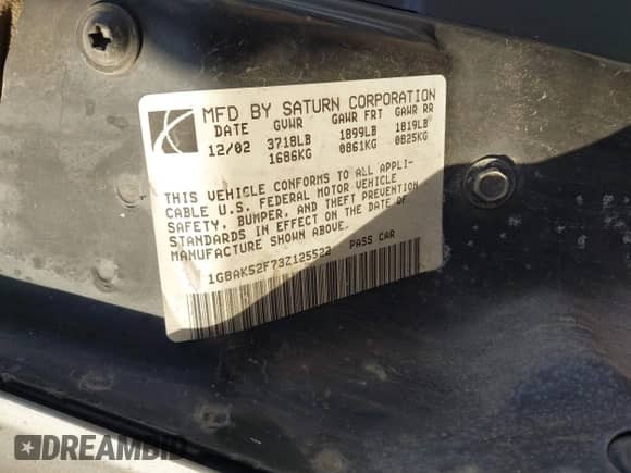 2003 Saturn ION ION 3 with VIN 1G8AK52F73Z125522, listed as a IAAI auction lot 41415854 with 154,691 mi miles and . Bid and sale history available at DreamBid. Image 9.