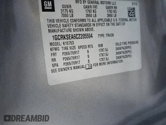 2012 Chevrolet Silverado 1500 LT with VIN 1GCRKSEA6CZ205594, listed as a Copart auction lot 41927505 with 124,621 mi miles and Clean title. Bid and sale history available at DreamBid. Image 13.