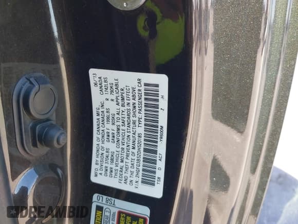 ✅ 2013 Honda Civic LX • VIN: 2HGFG3B52DH520185 • Lot: 43644777. Listed on IAAI with 160,575 mi. Free auction sales archive from the USA and detailed vehicle history report at DreamBid. Image 9.