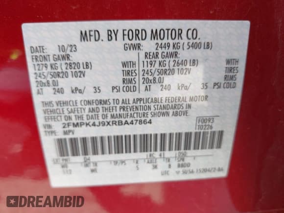 ✅ 2024 Ford Edge SEL • VIN: 2FMPK4J9XRBA47864 • Lot: 42192897. Listed on IAAI with 16,047 mi. Free auction sales archive from the USA and detailed vehicle history report at DreamBid. Image 9.