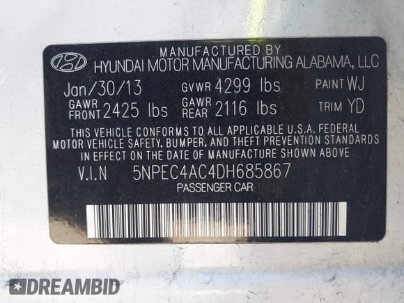 ✅ 2013 Hyundai Sonata SE • VIN: 5NPEC4AC4DH685867 • Lot: 43403812. Wystawiony na IAAI z przebiegiem 233 190 mil. Bezpłatny archiwum sprzedaży aukcyjnych z USA i szczegółowy raport historii pojazdu na DreamBid. Zdjęcie 9.