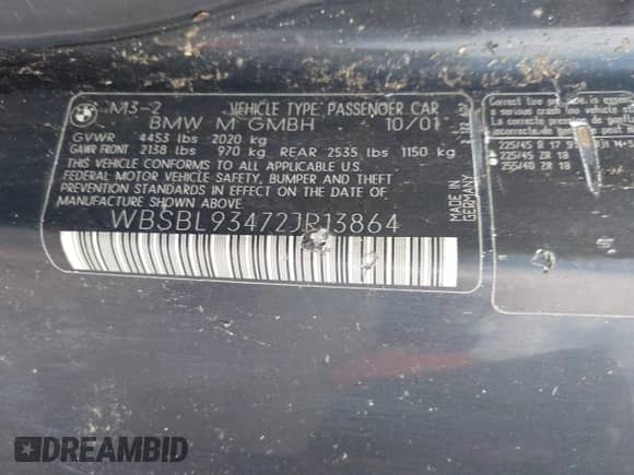 2002 BMW 3 Series M3 с VIN WBSBL93472JR13864, выставлен на аукционе IAAI как лот 42931362 с пробегом 192 163 миль миль и . История ставок и продаж доступна на DreamBid. Изображение 9.