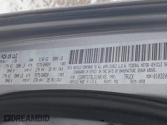 ✅ 2020 Ram 1500 Warlock • VIN: 1C6RR7GT8LS108145 • Lot: 41242035. Listed on IAAI with 92,109 mi. Free auction sales archive from the USA and detailed vehicle history report at DreamBid. Image 9.