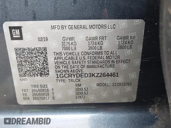 ✅ 2019 Chevrolet Silverado 1500 LT • VIN: 1GCRYDED3KZ264461 • Lot: 43431256. Wystawiony na IAAI z przebiegiem 239 442 mil. Bezpłatny archiwum sprzedaży aukcyjnych z USA i szczegółowy raport historii pojazdu na DreamBid. Zdjęcie 9.