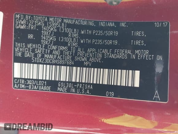 ✅ 2017 Toyota Sienna SE • VIN: 5TDXZ3DC8HS897684 • Lot: 42989798. Listed on IAAI with 48,065 mi. Free auction sales archive from the USA and detailed vehicle history report at DreamBid. Image 9.