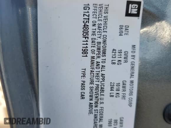 2005 Chevrolet Malibu LS with VIN 1G1ZT54805F111981, listed as a Copart auction lot 80436684 with 120,132 mi miles and Salvage title. Bid and sale history available at DreamBid. Image 14.