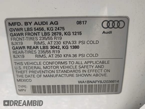 ✅ 2018 Audi Q5 Premium Plus • VIN: WA1BNAFY8J2036614 • Лот: 43017223. Опубликован ранее на IAAI с пробегом 32 954 миль. Бесплатный доступ к архиву аукционных продаж из США и подробный отчёт об истории автомобиля на DreamBid. Изображение 9.