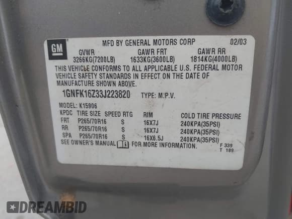 ✅ 2003 Chevrolet Suburban LS • VIN: 1GNFK16Z33J223820 • Лот: 43074086. Опубликован ранее на IAAI с пробегом 307 113 миль. Бесплатный доступ к архиву аукционных продаж из США и подробный отчёт об истории автомобиля на DreamBid. Изображение 9.