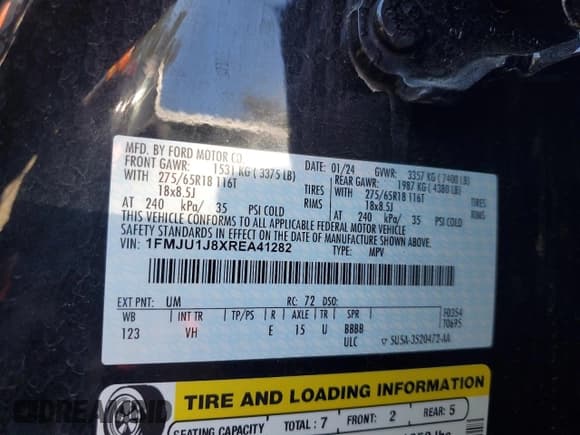 ✅ 2024 Ford Expedition XLT • VIN: 1FMJU1J8XREA41282 • Lot: 50352175. Listed on Copart with 36,949 mi. Free auction sales archive from the USA and detailed vehicle history report at DreamBid. Image 13.