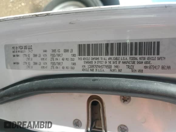 2017 Ram 1500 Tradesman с VIN 1C6RR7KM4HS770568, выставлен на аукционе Copart как лот 66034555 с пробегом 174 637 миль миль и Списание • Salvage title. История ставок и продаж доступна на DreamBid. Изображение 12.