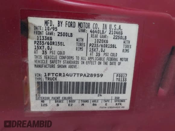 ✅ 1996 Ford Ranger XL • VIN: 1FTCR14U7TPA28959 • Lot: 43122126. Listed on IAAI with 209,647 mi. Free auction sales archive from the USA and detailed vehicle history report at DreamBid. Image 9.