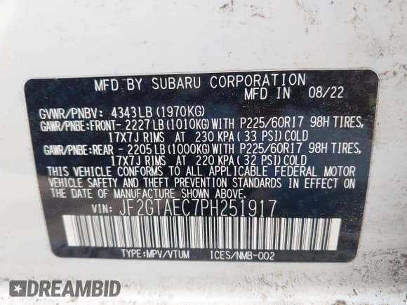 ✅ 2023 Subaru Crosstrek Premium • VIN: JF2GTAEC7PH251917 • Lot: 42340080. Listed on IAAI with 27,583 mi. Free auction sales archive from the USA and detailed vehicle history report at DreamBid. Image 9.